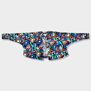 Vtg 80s Abstract Print Batwing Dolman Sleeve Crop Draped Open Jacket Top S M L